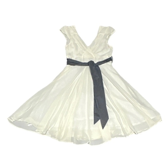 Eucalyptus (Modcloth) Dresses & Skirts - Eucalyptus Women’s Ivory Dress W Charcoal Blue Tie Retro Dainty Feminine Elegant